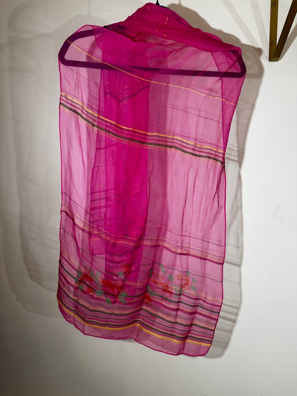 100% Silk Sheer Scarf With Roses 64" Long by 18" Wide